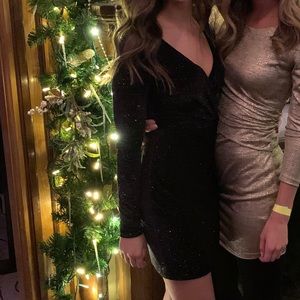 Francesca’s black velvet rainbow sparkle dress